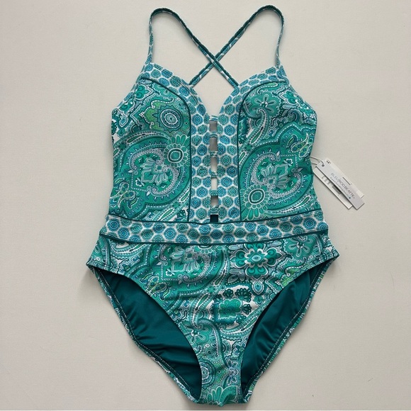 Bleu Rod Beattie COASTAL COOL PLUNGE ONE-PIECE SWIMSUIT Size 8 Women - Picture 6 of 15